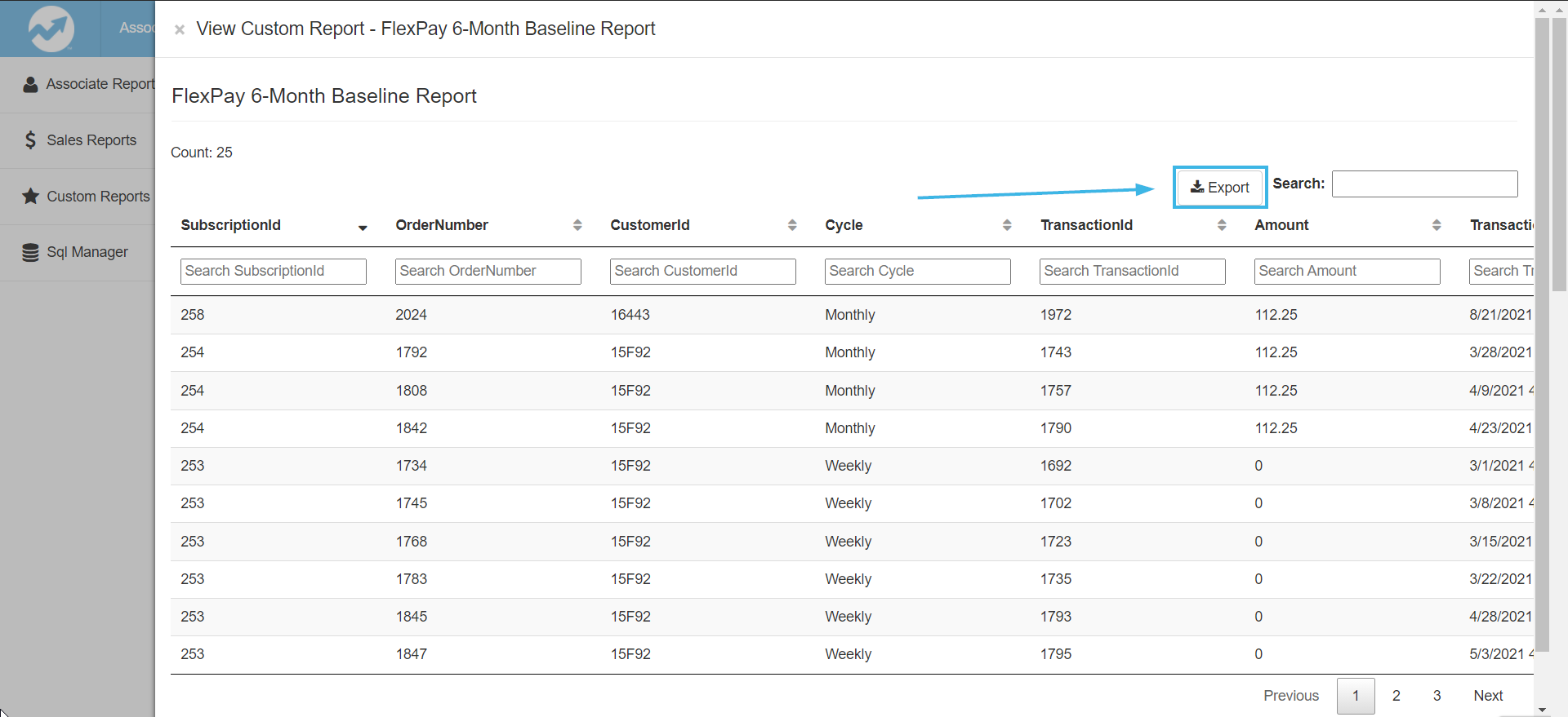 Export the report to a CSV file