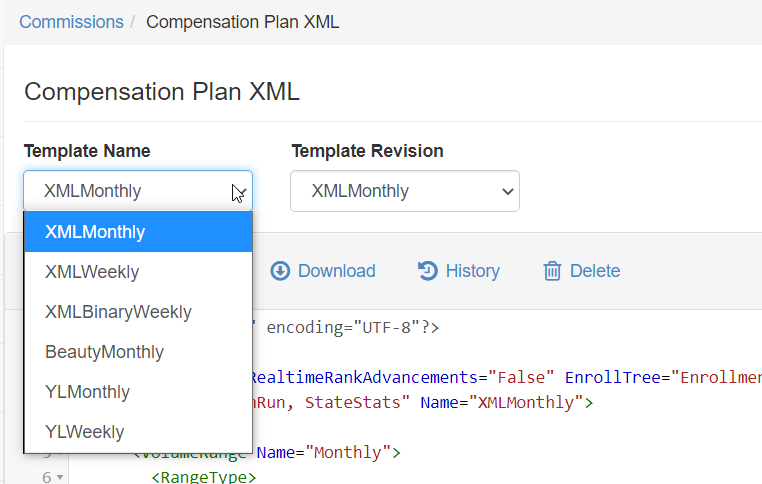 Template Name in XML Editor