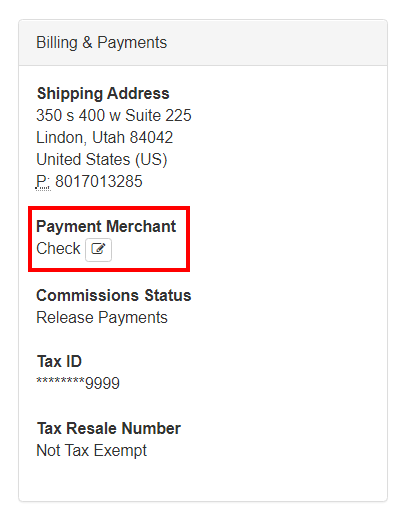 Payment Merchant set in an Associate’s Detail page
