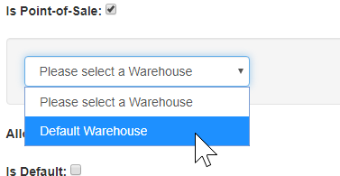 Warehouse dropdown