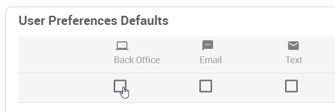 User Preference Defaults checkboxes